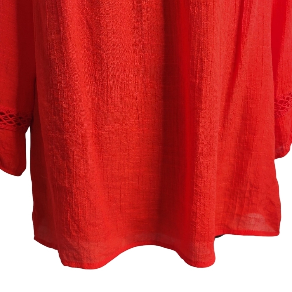 AGB Women's Red Off the Shoulder Embroidered 3/4 Sleeves Top Blouse Size Small - Picture 4 of 10